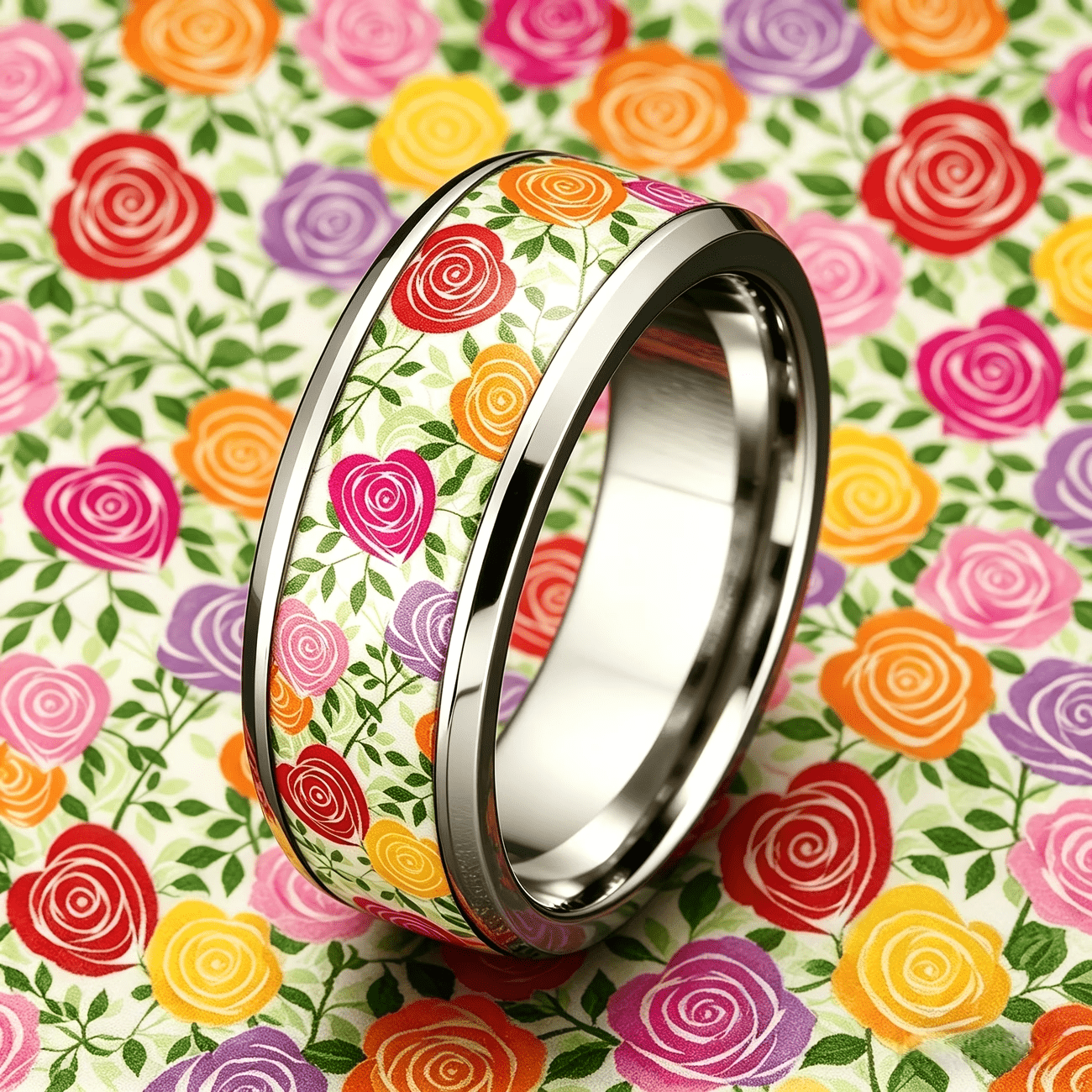 Colorful Love Rose Flower Stainless Steel Unisex Ring